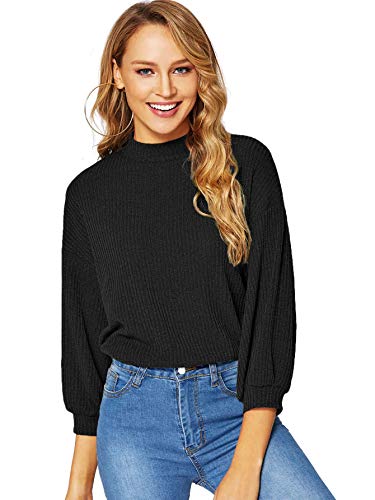 Book Cover Verdusa Women's 3/4 Sleeve Mock Neck Rib-Knit Tunic Pullovers Top