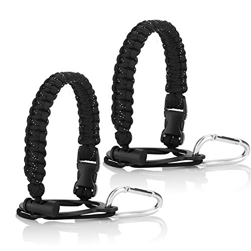 Book Cover Accmor 2 Pack Water Bottle HandleÂ for Wide Mouth Bottles,Paracord Strap Carrier for 12oz to 64oz Bottle, Flask Accessories for Hiking - Assembled with Safety Ring and Carabiner (Black)