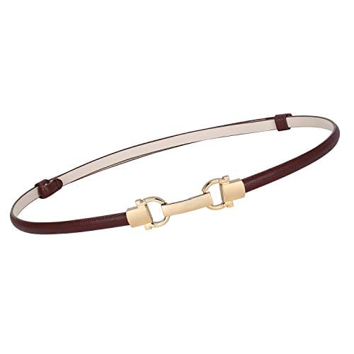 Book Cover WHIPPY Womens Skinny Leather Belt Solid Color Thin Waist Belt with Gold Buckle for Ladies Girls