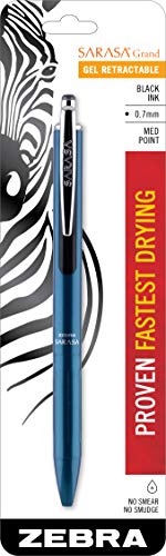 Book Cover Zebra Pen Sarasa Grand Retractable Gel Ink Pen, Turquoise Barrel, Medium Point, 0.7mm, Black Ink, 1-Count