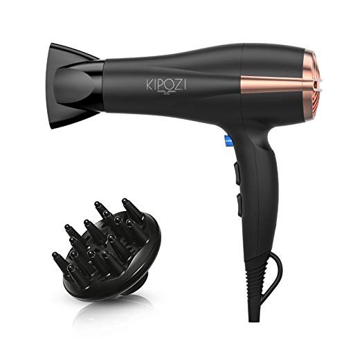 Book Cover KIPOZI Pro 1875 W Negative Ions Hair Dryer Ceramic Fast Dry Lightweight Hair Blow Dryer with 2 Speed and 3 Heat Settings,Diffuser Concentrator &Cool shot button,Low Noise(Black)
