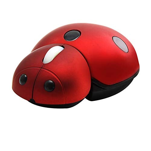 Book Cover elec Space Mini Small Wireless Mouse for Kids, Cute Animal Ladybug Shape 3000DPI Portable Mobile Optical Mouse with USB Receiver Cordless Mouse for PC Mac Laptop Computer Notebook (Red)