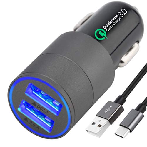 Book Cover Rapid USB C Car Charger Adapter, Compatible with Samsung Galaxy S10 Plus/S10/S10e/S9 Plus/S9/S8, Note 9/Note 8, LG V40 Smart Phones,18w Dual-Port Quick Charge 3.0 with Fast 3FT Charging Type C Cable