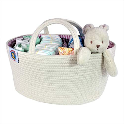 Book Cover Summit One Baby Extra Large Diaper Caddy Organizer Basket (17 x 10 x 8 Inches) Spacious and Sturdy Woven Cotton Rope Diaper Storage with Handles - Includes Diaper Changing Pad