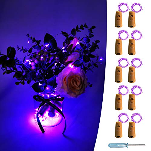 Book Cover UNIQLED 10 Packs 20 LED Wine Bottle Cork Starry String Lights Battery Operated Fairy Night Wire Lights for DIY Wedding Decor Party Christmas Holiday Decoration (Purple)
