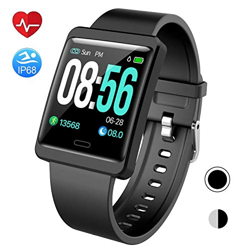Book Cover Mgaolo Smart Watch Fitness Tracker,Activity Tracker Smartwatch with Change Brightness Screen,IP68 Swimming Waterproof Fit Watch Wristband with Heart Rate Sleep Monitor for Android & iPhone (Black)