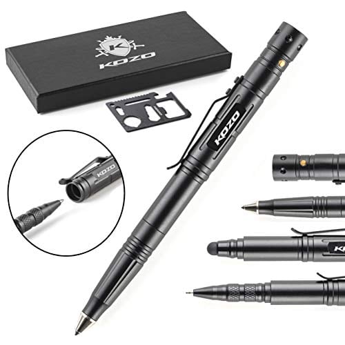 Book Cover Kozo Best Tactical Pen. Edc Pen for Self Defense that has a flashlight, stylus & comes with a Multitool Card The Best Gadget And Gift For a Men