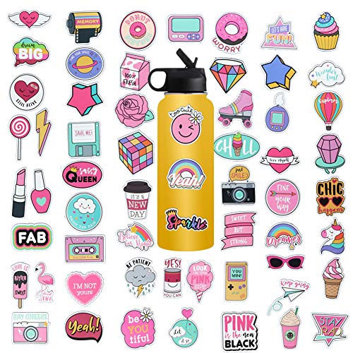 Book Cover Cute Computer Laptop Sticker, Vinyl Waterproof Girl Stickers for Water Bottle Car Skateboard Luggage Guitar Bike Phone Cases Decal 60Pcs Pack