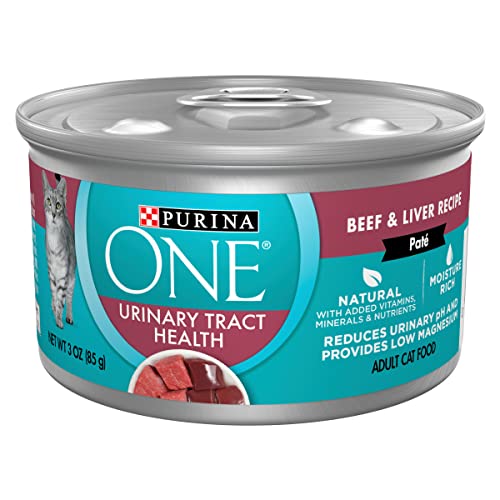 Book Cover Purina ONE Urinary Tract Health, Natural Pate Wet Cat Food, Urinary Tract Health Beef & Liver Recipe - (24) 3 oz. Pull-Top Cans