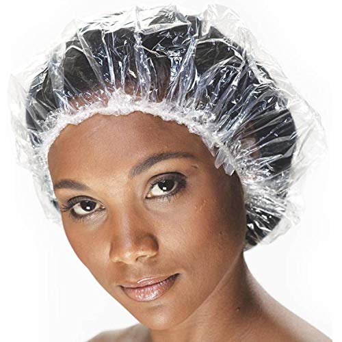 Book Cover Vextronic Disposable Shower Caps 100PCS, Bath Caps Individually Wrapped Larger Thicker Plastic Hair Bath Caps, Waterproof Shower Cap for Women Men, Spa, Hair Salon, Home Use