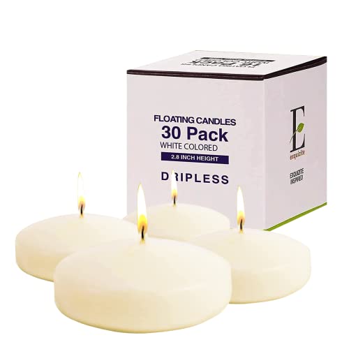 Book Cover Exquizite Floating Candles for Centerpieces – Pack of 30 Ivory Unscented Long Burning (8 hrs) Discs - 3 in. Diameter – for Weddings, Events, Dinners, Christmas, Holiday, Home and Special Occasions