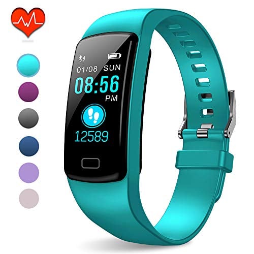 Book Cover PUBU Fitness Tracker, IP67 Waterproof Fit Watch with Heart Rate Monitor,Sleep Monitor, Pedometer Watch for Women Men Kids (Light Aqua Blue)