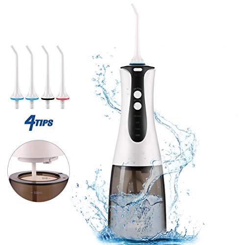 Book Cover Cordless Water Flosser 320ML, Water Flosser Teeth Cleaner, Professional Dental Flosser, Rechargeable Portable Oral Irrigator, 1 Storage Bag 4 Jet Tips 3 Modes IPX7 Waterproof for Home and Travel