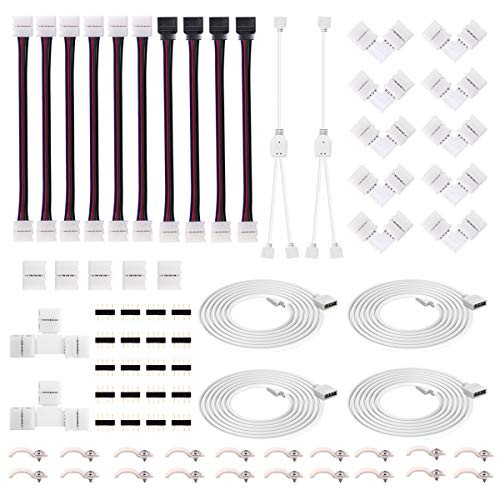Book Cover 4Pin RGB LED Strip Connector Kit - Include 5050 4Pin 2 Way RGB Splitter Cable, 6.6ft RGB Extension Cable, RGB Controller Jumper, LED RGB Jumper, L & T Shape Connectors, Male Connector, LED Strip Clip