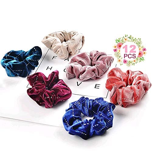 Book Cover Premium Velvet Shining Hair Scrunchies Bands Scrunchy Hair Ties Ropes Ponytail holder For Girls & Women Accessories - 12 Colors