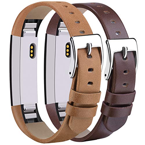 Book Cover Tobfit Leather Bands Compatible with Alta Bands/Alta HR/Ace Accessory Band for Women Men, 5.5''-8.1'' (Coffee Brown/Tan, 5.5''-8.1'')