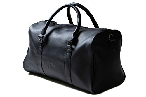 Book Cover NV BAGS: Duffle Gym Travel Duffel Leather Sports Overnight Weekender Black Bag (black)
