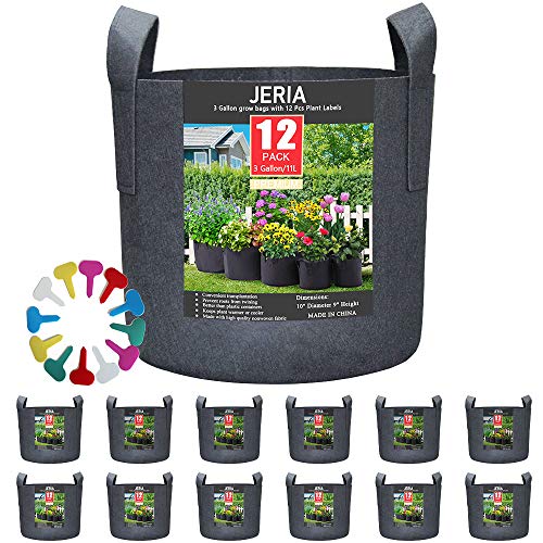 Book Cover JERIA 12-Pack 3 Gallon, Vegetable/Flower/Plant Grow Bags, Aeration Fabric Pots with Handles (Black) ï¼ŒCome with 12 Pcs Plant Labels