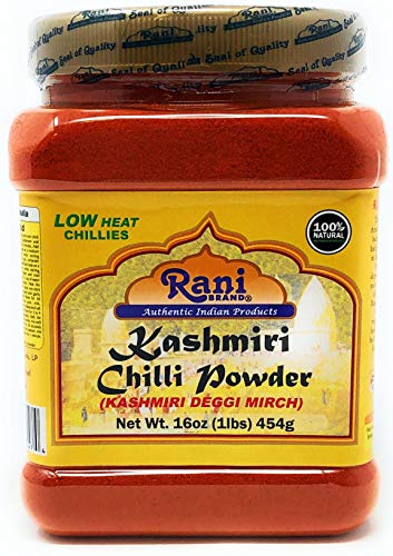 Book Cover Rani Kashmiri Chilli Powder (Deggi Mirch, Low Heat) Ground Indian Spice 16oz (1lb) 454g PET Jar ~ All Natural | Salt-Free | Vegan | No Colors | Gluten Friendly | NON-GMO | Indian Origin