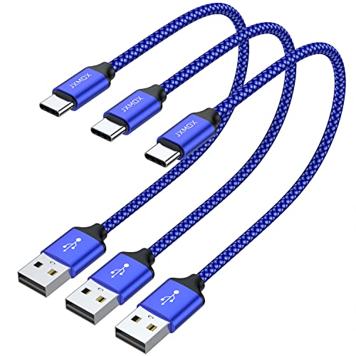 Book Cover USB C Cable Short,JXMOX [1ft 3 Pack] USB Type C Cable Braided Fast Charge Cord Compatible Samsung Galaxy Note 9 8,S10 S9 S8 Plus, LG V30 V20 G5,Nexus,Moto Z2 Z3,Power Bank and Portable Charger (Blue)