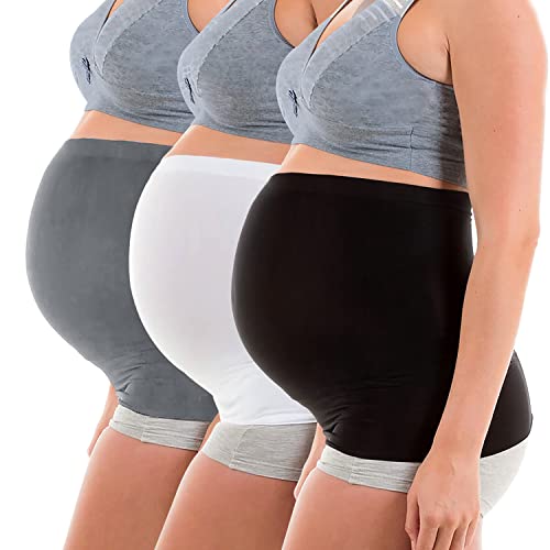 Book Cover 3 Pack Womens Maternity Belly Band for Pregnancy Non-slip Silicone Stretch Pregnancy Support Belly Belt Bands (Large, black+white+grey)
