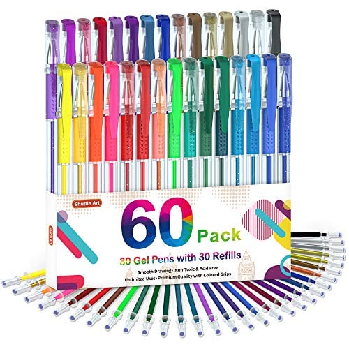 Book Cover Gel Pens, 60 Pack Gel Pen Set 30 Colored Gel Pen with 30 Refills for Adults Coloring Books Drawing Doodling Crafts Scrapbooking Journaling