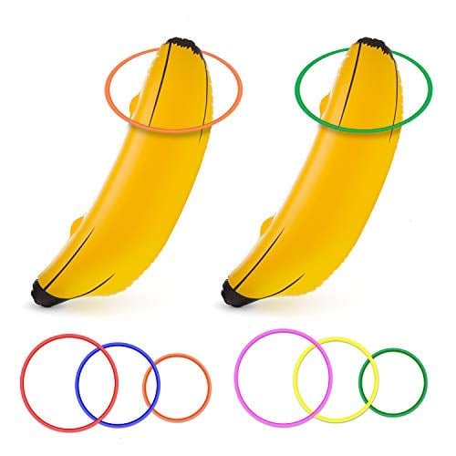 Book Cover June Fox Inflatable Banana Ring Toss Game for Bachelorette Party, Bridal Shower Decorations for Engagement Party, Lingerie Party (2 Pieces 26â€™â€™ Bananas & 6 Pcs Toss Rings)