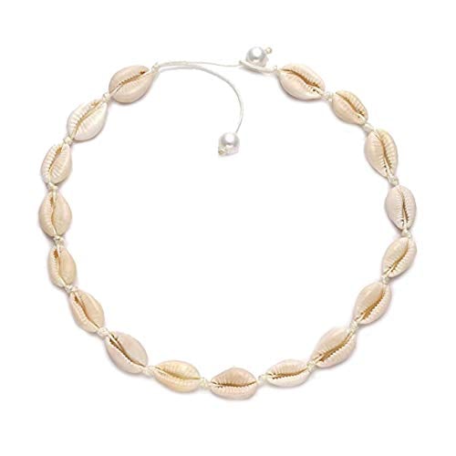 Book Cover Shell Necklace Beach Choker Necklace Handmade Hawaii Wakiki Natural Cowrie Shell Beads Necklace Sets Bohemian Necklace Jewelry for Women Girls Ladies (1 Pcs Beige)