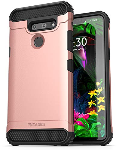 Book Cover Encased Heavy Duty LG G8 ThinQ Case Rose Gold (2019 Scorpio) Military Grade Rugged Phone Protection Cover