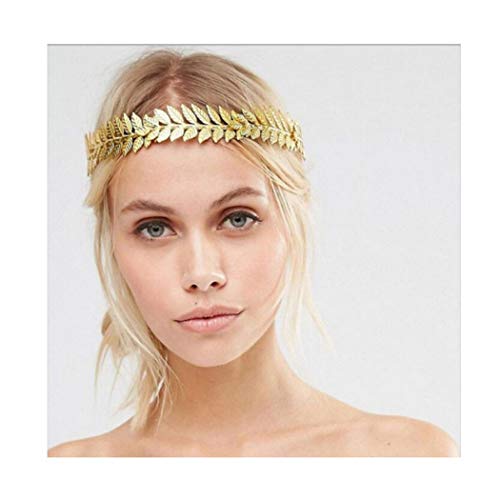 Book Cover Jakawin Bride Wedding Headband Gold Leaf Headpiece Bridal Hair Crown for Women and Girls HB009