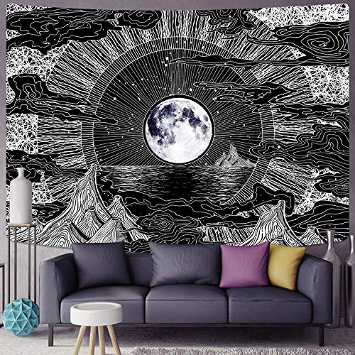 Book Cover Uspring Moon and Star Tapestry Clouds Tapestries Black Tapestry Psychedelic Mountain Tapestry for Room