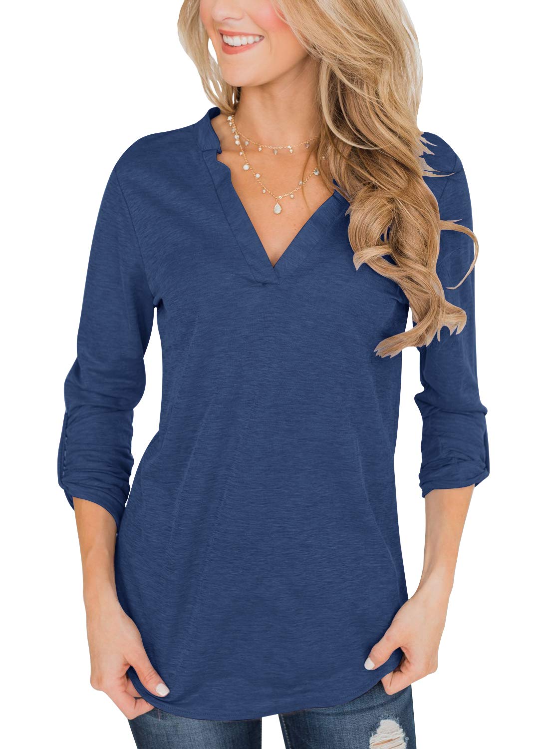 Book Cover Topstype Womens 3/4 Sleeve Tunic Tops V Neck Work Casual T Shirt Small 1-blue