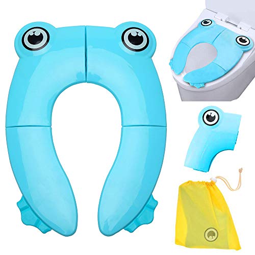 Book Cover Folding Large Non-Slip Potty Training Seat for Boys and Girls, Travel Portable Reusable Toddlers Toilet Seat Covers Liners Fits Round & Oval Toilets with Carry Bag(Blue)