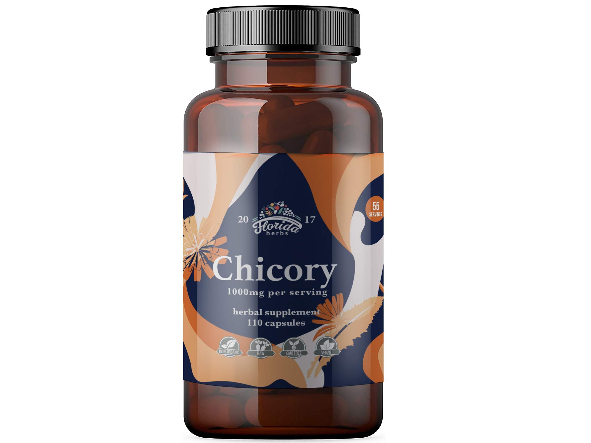 Book Cover FLORIDA HERBS Chicory Root Fiber Supplement 1000 mg, Certified Organic Chicory Root Capsules (Cichorium Intybus), Inulin Supplement 110 Fiber Pills