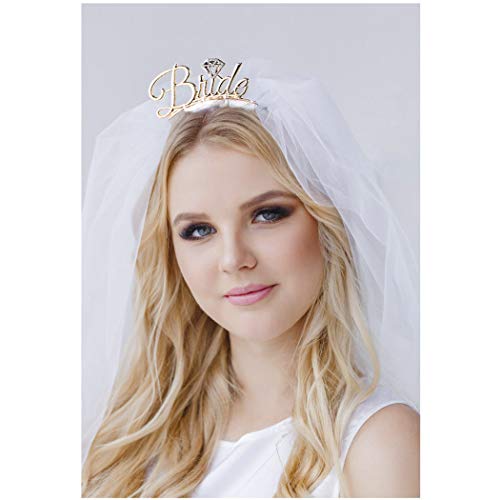 Book Cover Aukmla Bride To Be Headband Bride with Veil Headband Bachelorette Party Headband Bridal Shower Headband Wedding Gift for Women and Girls (Gold)