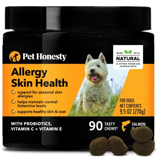 Book Cover PetHonesty Allergy Skin Health - Fish Oil for Dogs Omegas, Flaxseed, Probiotics for Healthy Skin, Shiny Coats, Helps Reduce Normal Shedding, Soft Chews for Healthy Skin & Coat - 90 Count (Salmon)