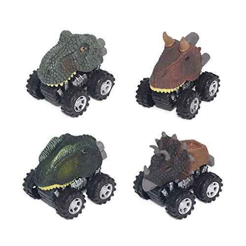 Book Cover zoordo Pull Back Vehicles, Dinosaur Cars Toys with Big Tire Wheel 4 Pack Playset for 2 to 5 Year Old Boys Girls Kids Gifts