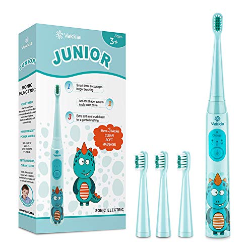 Book Cover Vekkia Dragon Lord Sonic Rechargeable Kids Electric Toothbrush, 3 Modes with Memory, Fun & Easy Cleaning, 31000 Strokes, IPX7 Waterproof, 2-Min Timer for Age 3+, 4 Soft Bristles
