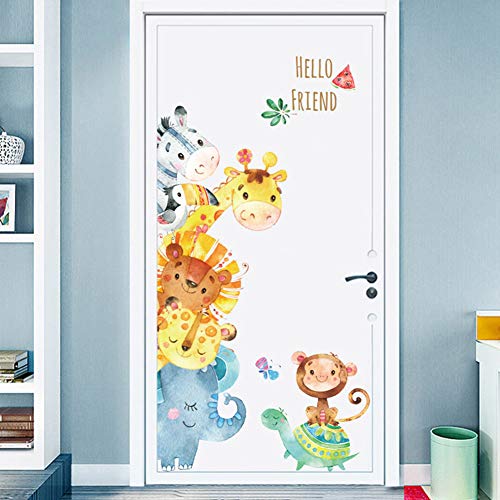 Book Cover Cartoon Animals Wall Stickers DIY Children Mural Decals for Nursery Kids Baby Room Decor Bedroom Wardrobe Classroom Door Decoration (Animal)