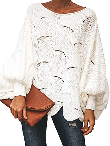 Book Cover Ybenlow Womens Off Shoulder Sweaters Batwing Sleeve Loose Overiszed Hollow Knit Pullover Jumper Tops