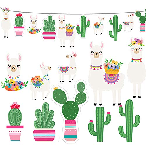 Book Cover 2019 Llama Cactus Banner Garland Party Supplies, Llama Cactus Themed Birthday Party Decorations for Mexican Fiesta, Cino De Mayo Llama Cactus Baby Shower, Hawaiian, Luau - 5 Llamas and 5 Cactus