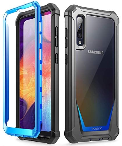 Book Cover Poetic Guardian Series Case Designed for Samsung Galaxy A50/A50s Case, Full-Body Hybrid Shockproof Bumper Cover with Built-in-Screen Protector, Blue/Clear