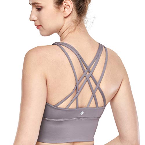 Book Cover CRZ YOGA Strappy Sports Bras for Women Longline Wirefree Padded Medium Support Yoga Bra Top