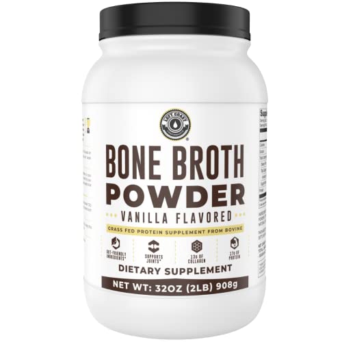 Book Cover Bone Broth Protein Powder, Vanilla, Grass Fed, 2 lbs / 42 Servings, Large 32 oz Size, Low Carb, Keto Friendly, Contains Collagen, Non-GMO Ingredients, Hormone Free by Left Coast Performance