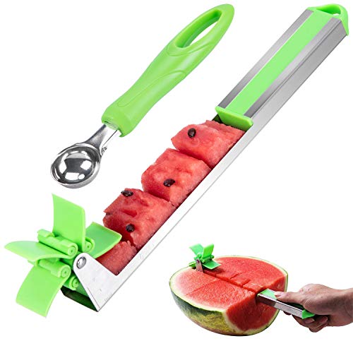 Book Cover Anksono Stainless Steel Watermelon Windmill Cutter, Watermelon Cubes Slicer, Melon Knife Corer Fruit Vegetable Tools Kitchen Gadgets