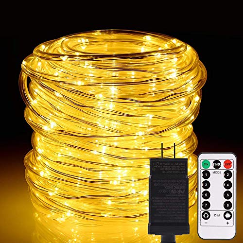 Book Cover ALOVECO LED Rope String Lights Outdoor, 72ft 336 LEDs Rope Lights 24V Plug in Rope Lighting Extendable Remote Dimmable 8 Modes Waterproof ETL Listed for Tree Patio Garden Fence Roof, Warm White