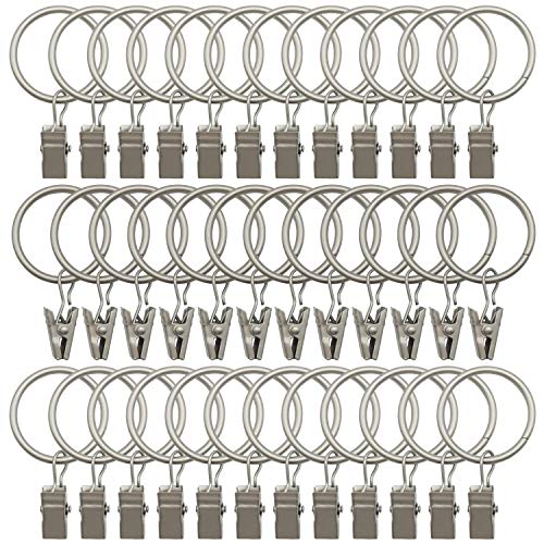 Book Cover 40 Pack Rings Curtain Clips Strong Metal Decorative Drapery Window Curtain Ring with Clip Rustproof Vintage Compatible with up to 1 inch Drapery Rod Silver Color