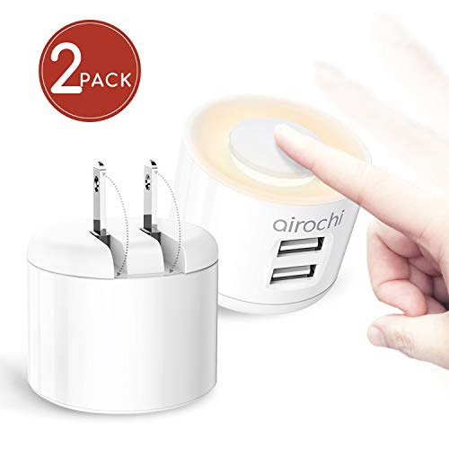 Book Cover 2 Pack 2-in-1 LED Night Light USB Wall Charger 4 Different Light Settings Warm White with Dimmable Light Dual Port Fast Charging Plug for iPhone X XS 8,iPad, Samsung Galaxy S10E S9+ S8 Plus, LG, Pixel