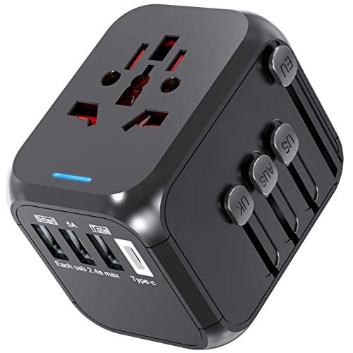 Book Cover Universal Travel Adapter, CSHID-US International Power Adapter with 3 USB + 1 Type C Fast Charging Ports Worldwide Power Plug Adapter for Asia European India Italy 200 Countries (100-250V)