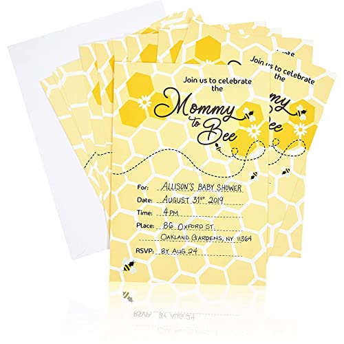 Book Cover Sparkle and Bash Baby Shower Invitations with Envelopes, Mommy to Bee (50 Pack)